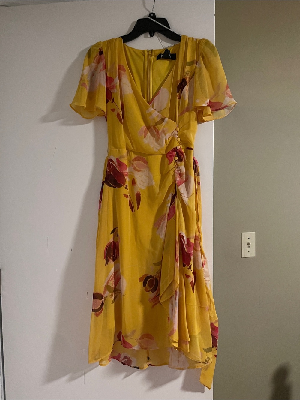 DKNYC Yellow Floral High-Low Wrap Dress